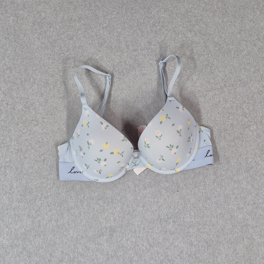 PINK Women Bra 32C Blue Floral Wear Everywhere Push Up Underwired